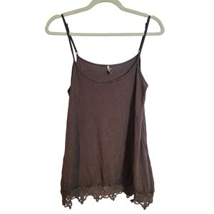BKE Core Women's Brown Lace Trim Cami Tank Top Spaghetti Strap Y2K Size Small
